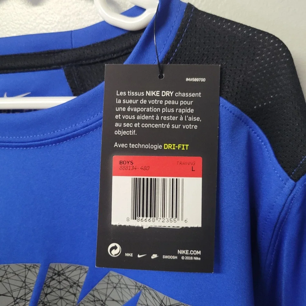 Nike Boys Dri-FIT Training Long‎ Sleeve Shirt Blue Black 888134-480 Sz Large NWT